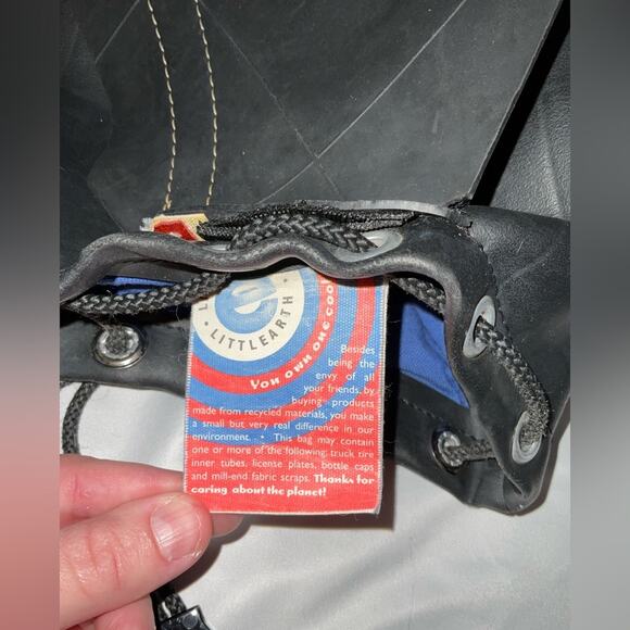 RARE LITTLEARTH 1990S RECYCLED TRUCK TIRE V8 DECAL BACKPACK PURSE BAG - Picture 13 of 16